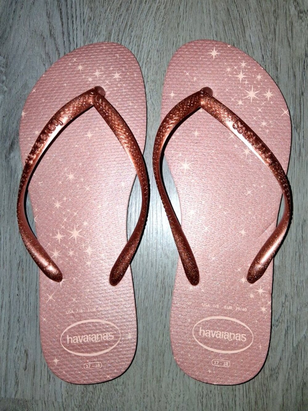 Havaianas Slim Gloss Rosa Ballet/Dour Rose Gold Pink Flip Flops Sandals Size 7/8